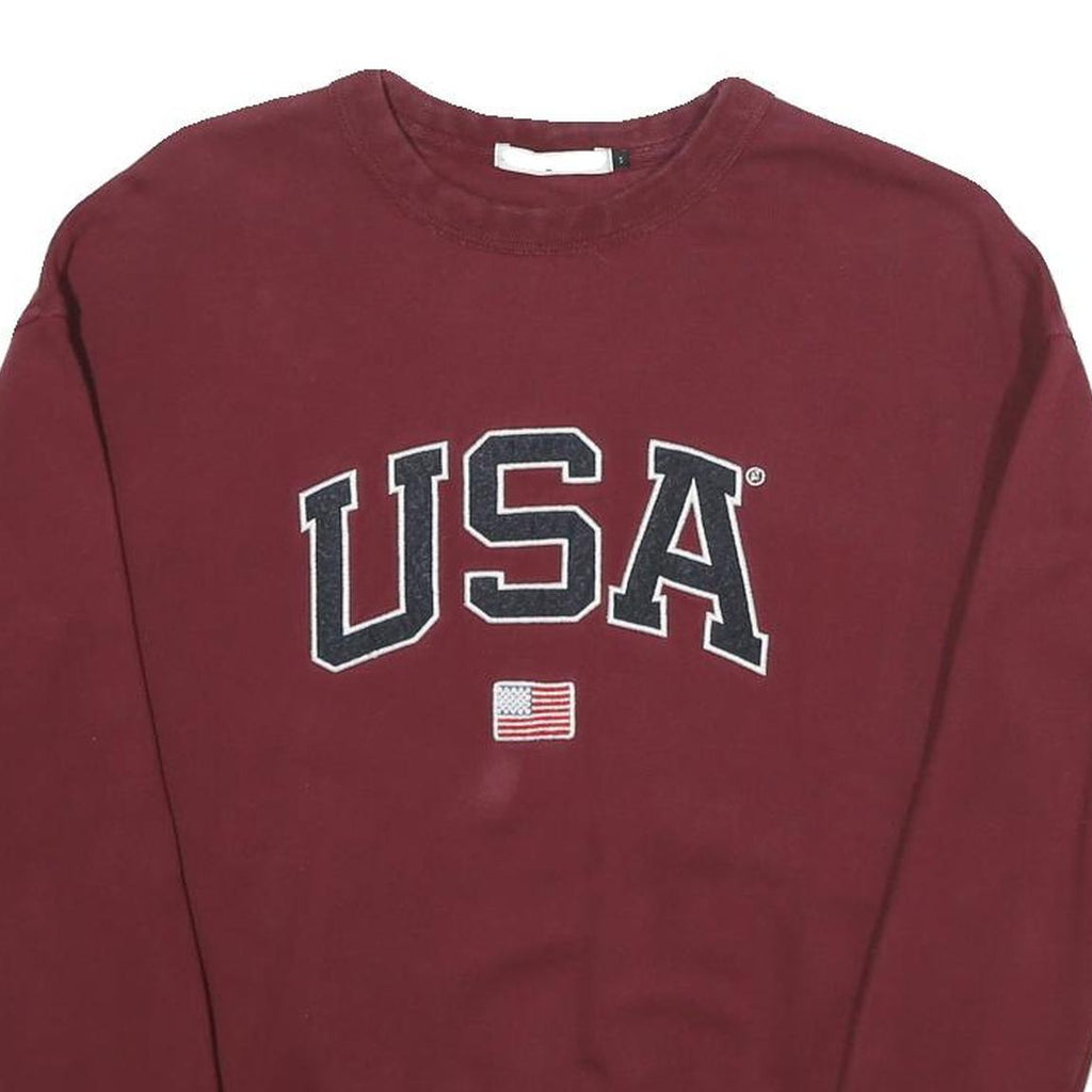 AMERICA TODAY Mens Maroon USA Crew Neck S Cotton Sweatshirt Pullover Casual