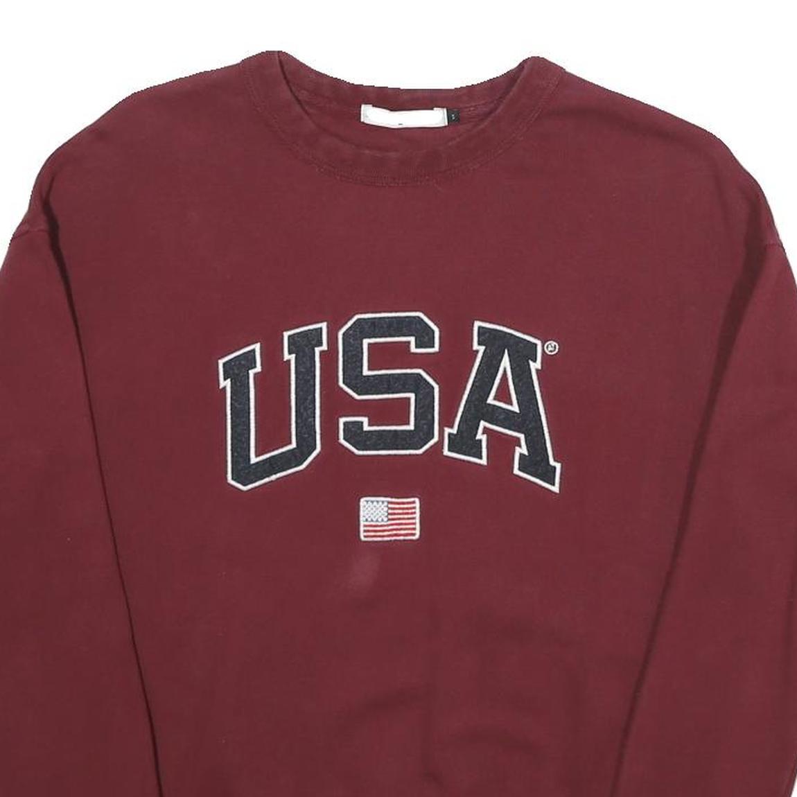AMERICA TODAY Mens Maroon USA Crew Neck S Cotton Sweatshirt Pullover Casual