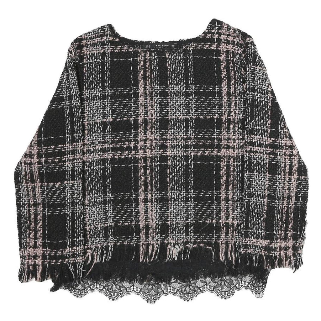 ZARA Mens Black & Pink Patterned Cotton Jumper Crew Neck Basic Knit L Stylish