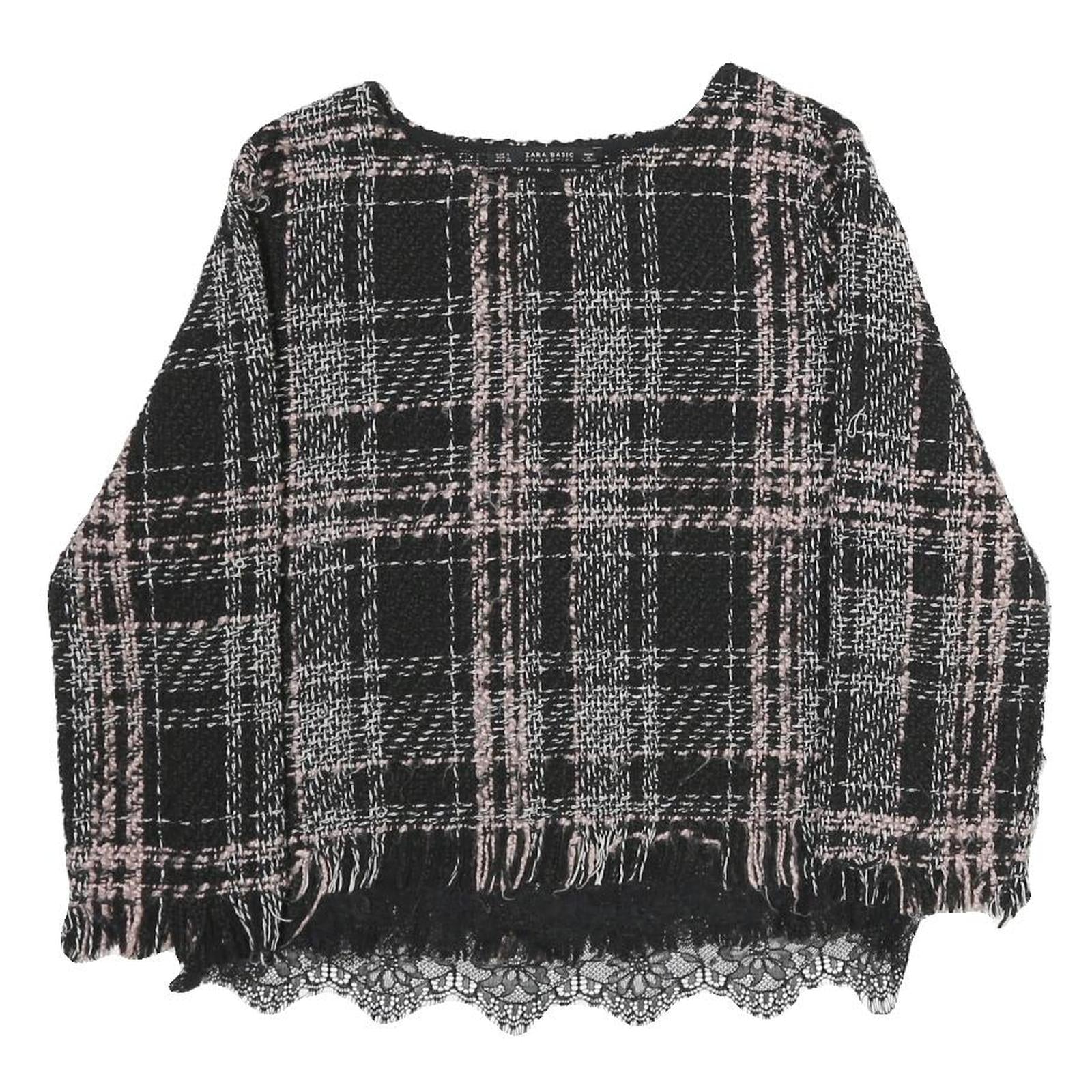ZARA Mens Black & Pink Patterned Cotton Jumper Crew Neck Basic Knit L Stylish
