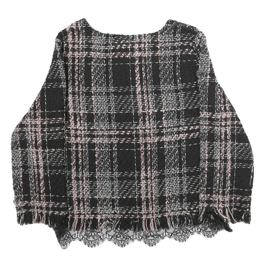 ZARA Mens Black & Pink Patterned Cotton Jumper Crew Neck Basic Knit L Stylish