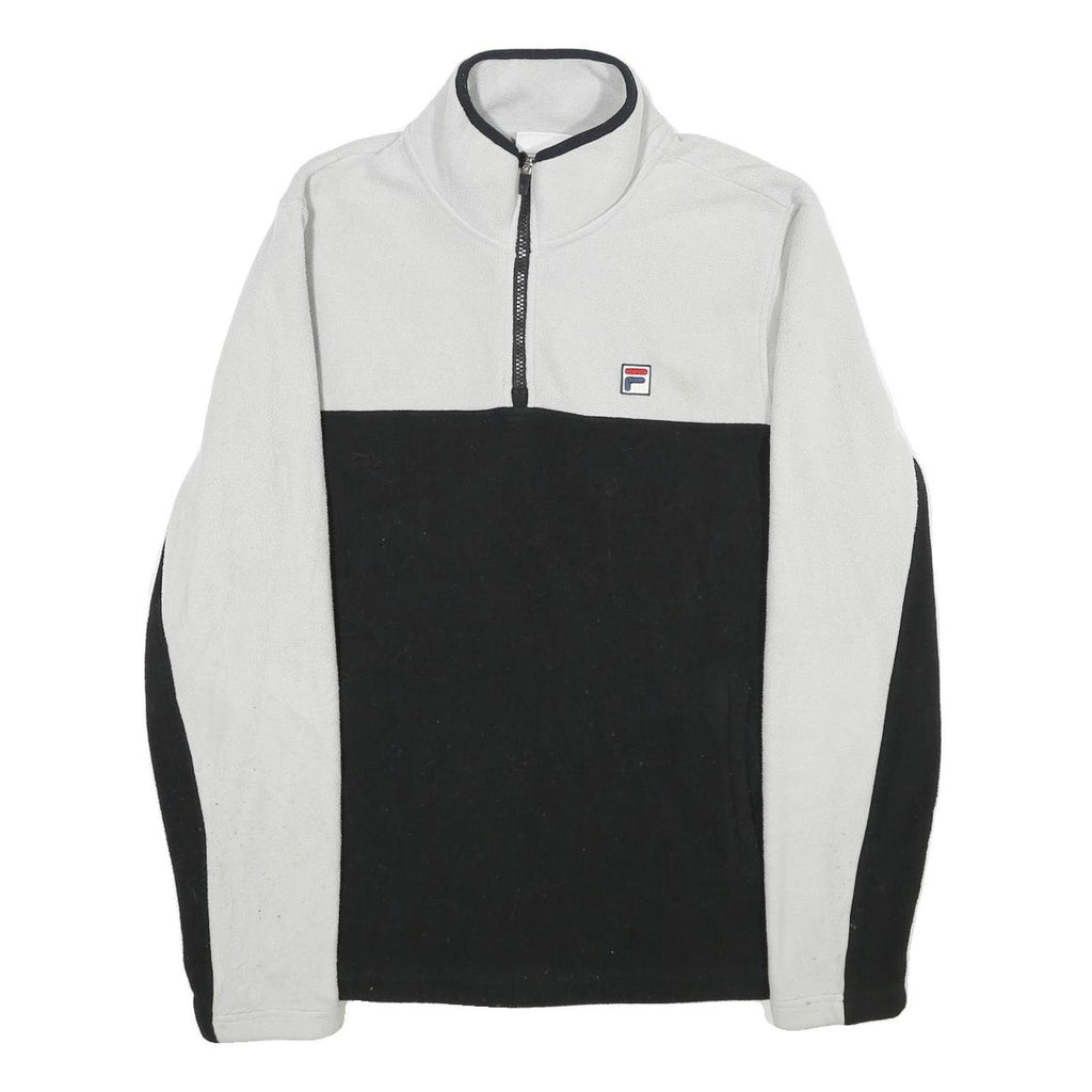 FILA Mens White & Black Colourblock Plain Crew Neck Basic Knit M Polyester
