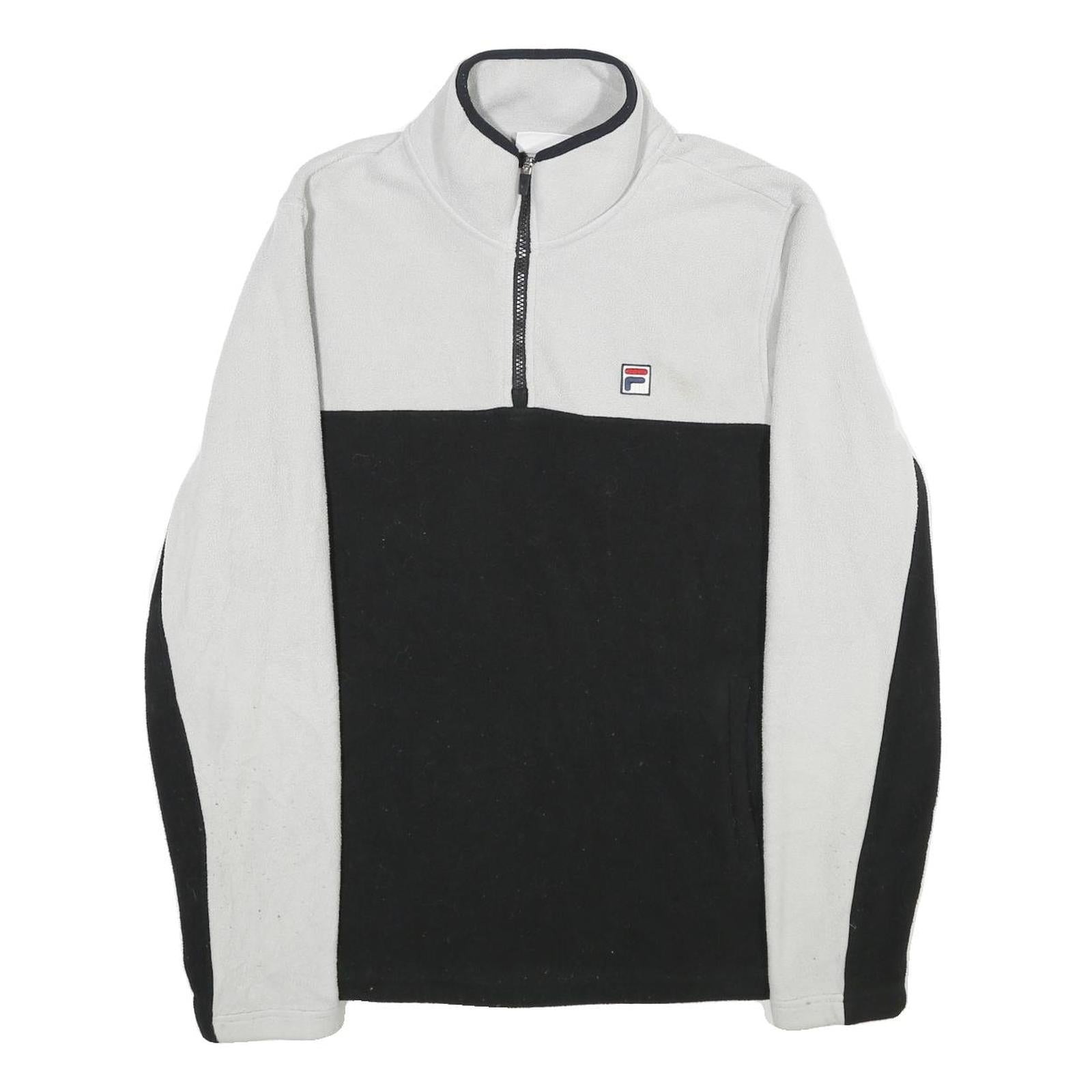 FILA Mens White & Black Colourblock Plain Crew Neck Basic Knit M Polyester