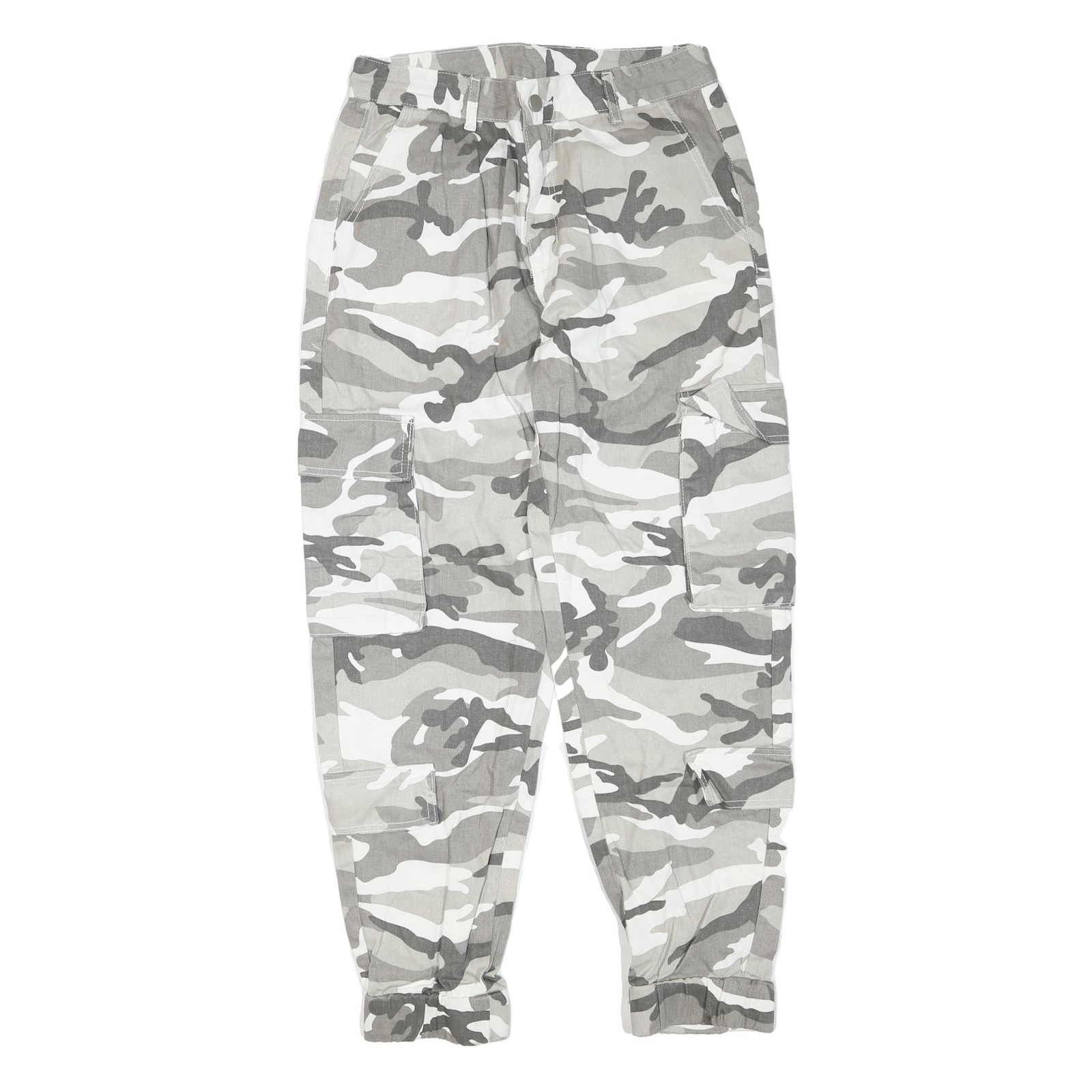 Grey White Mens Cotton Blend Regular Cargo Trousers W30 L28 Zip Casual Workwear