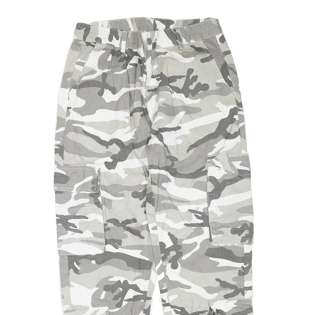 Grey White Mens Cotton Blend Regular Cargo Trousers W30 L28 Zip Casual Workwear