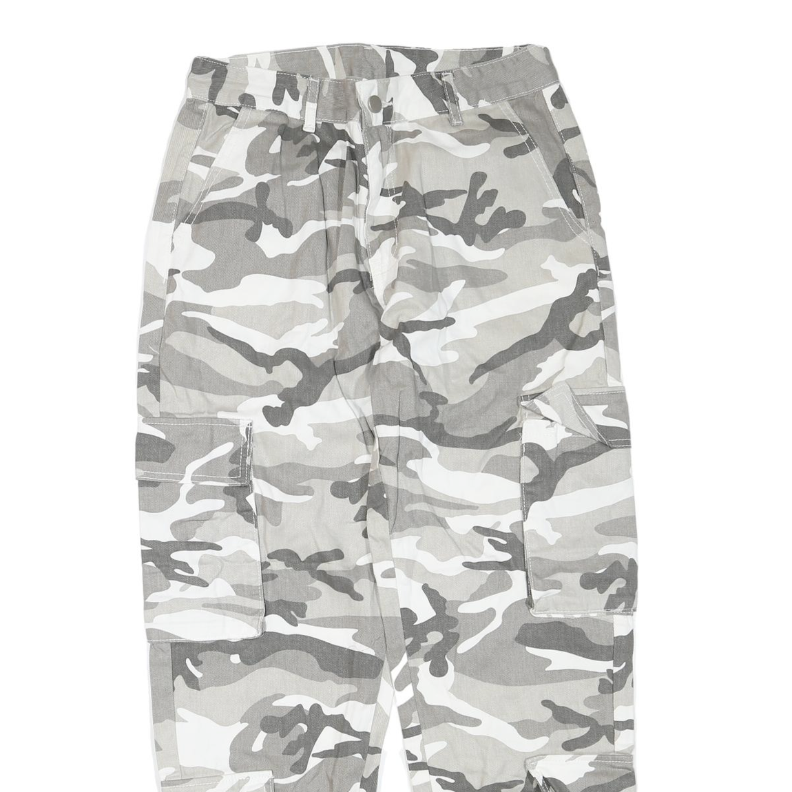 Grey White Mens Cotton Blend Regular Cargo Trousers W30 L28 Zip Casual Workwear