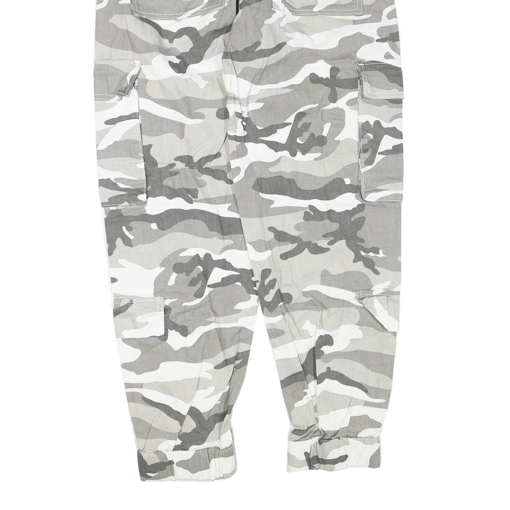 Grey White Mens Cotton Blend Regular Cargo Trousers W30 L28 Zip Casual Workwear