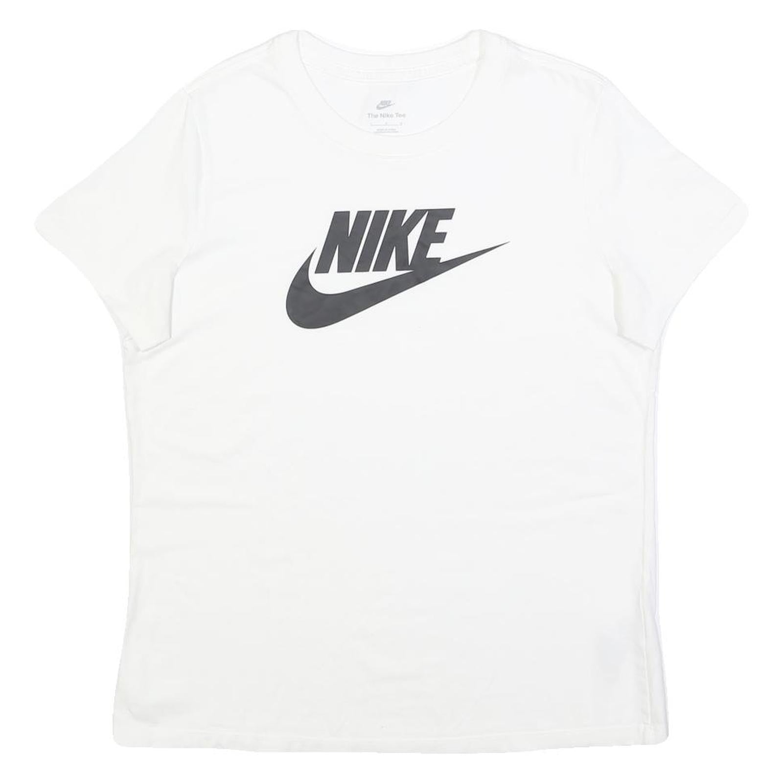 NIKE Womens White Black Logo Modern T-Shirt L Short Sleeve Crew Neck Casual