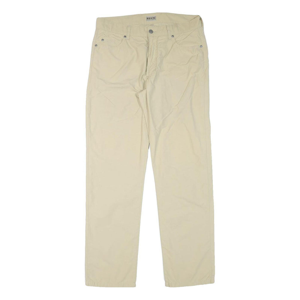 HIS Mens Cotton Blend Beige Regular Straight Trousers W33 L31 Casual Comfortable