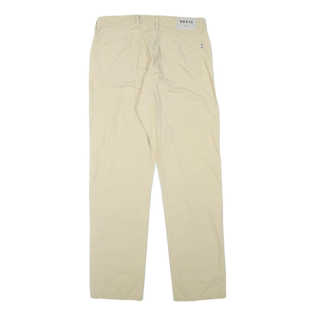 HIS Mens Cotton Blend Beige Regular Straight Trousers W33 L31 Casual Comfortable