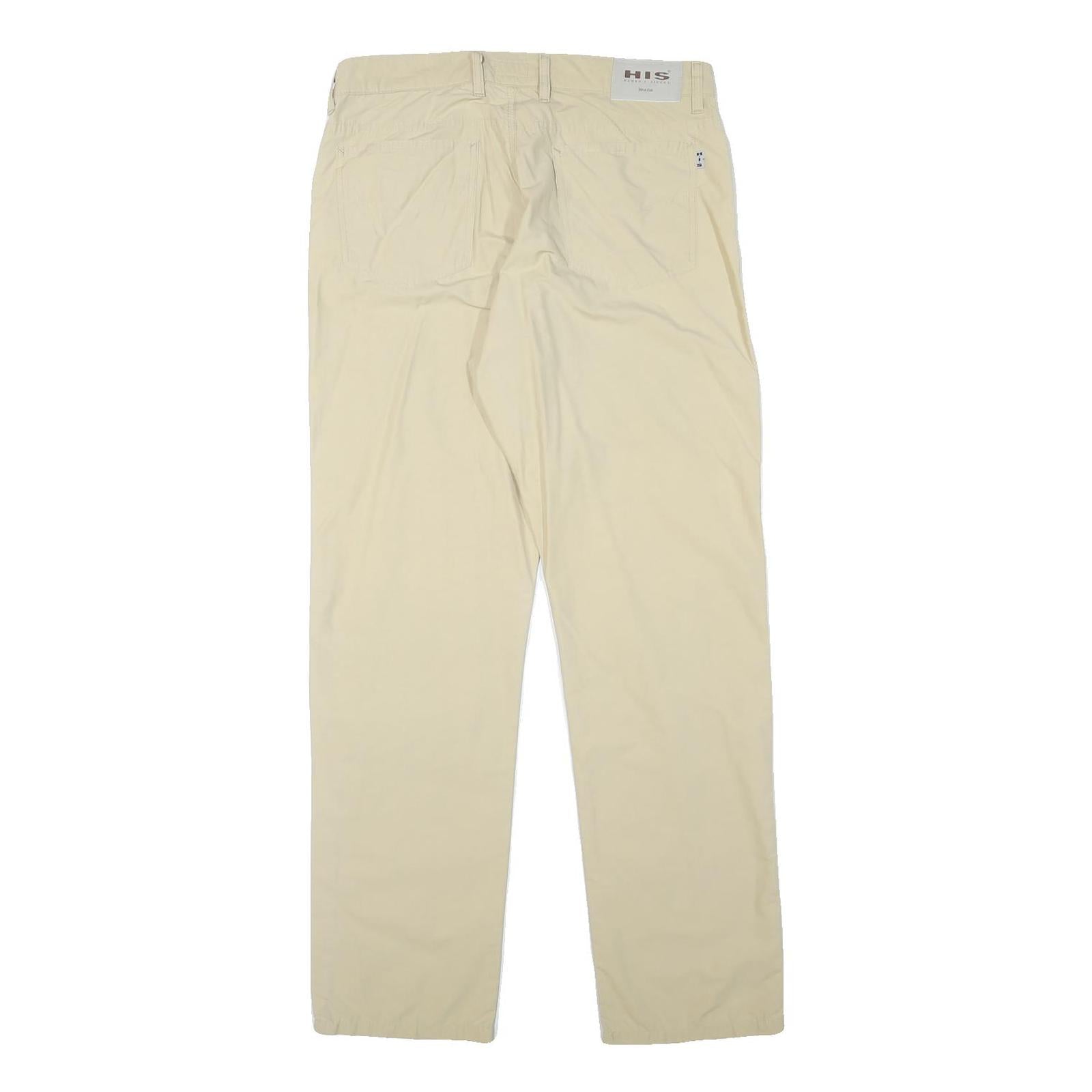 HIS Mens Cotton Blend Beige Regular Straight Trousers W33 L31 Casual Comfortable
