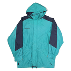 COLUMBIA Mens Green & Navy Lightweight Outdoor Jacket L Polyester Zip Hooded