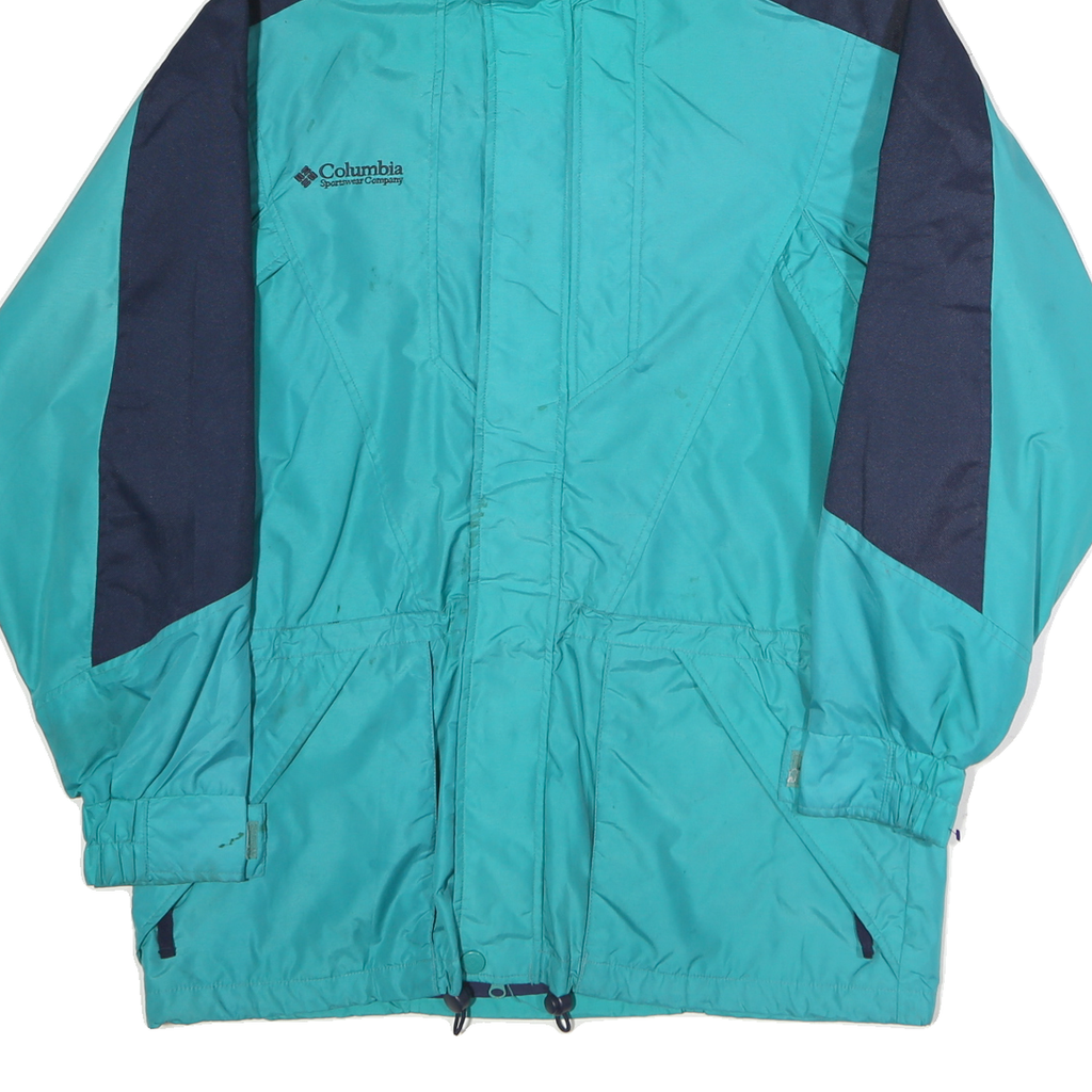 COLUMBIA Mens Green & Navy Lightweight Outdoor Jacket L Polyester Zip Hooded