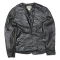 CLIO Womens Black Leather Button Jacket S Woven Classic Tailored