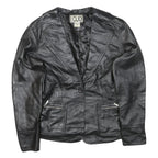 CLIO Womens Black Leather Button Jacket S Woven Classic Tailored