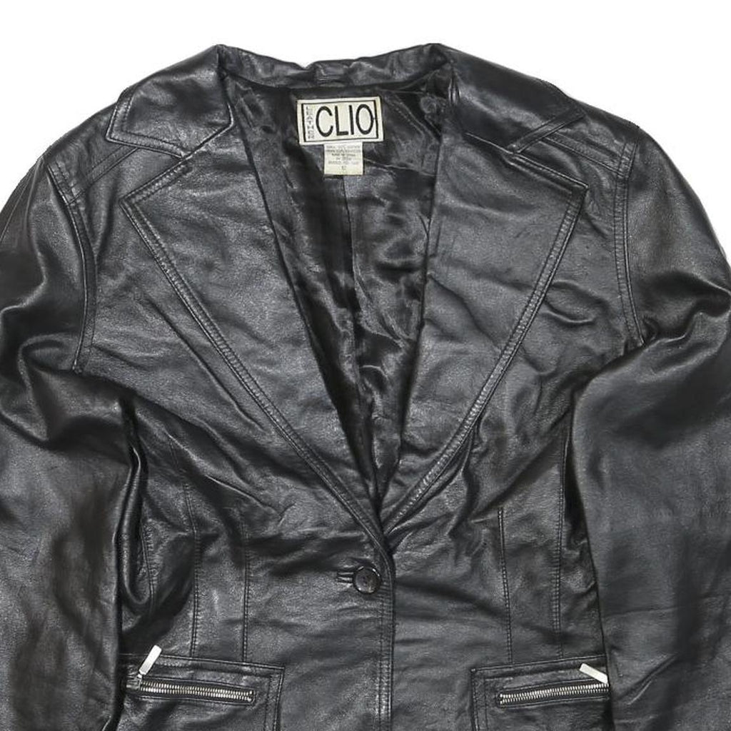 CLIO Womens Black Leather Button Jacket S Woven Classic Tailored