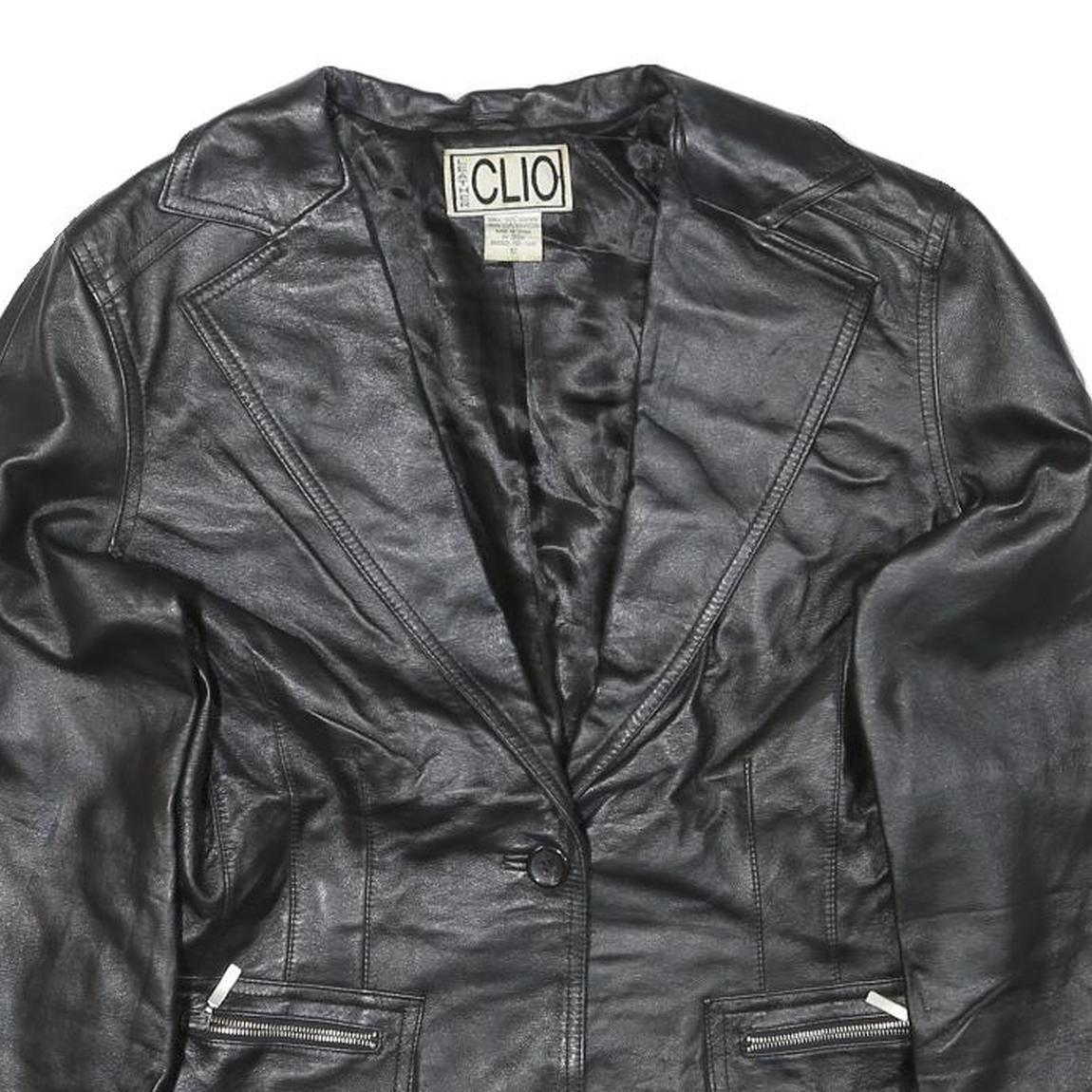 CLIO Womens Black Leather Button Jacket S Woven Classic Tailored