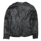 CLIO Womens Black Leather Button Jacket S Woven Classic Tailored