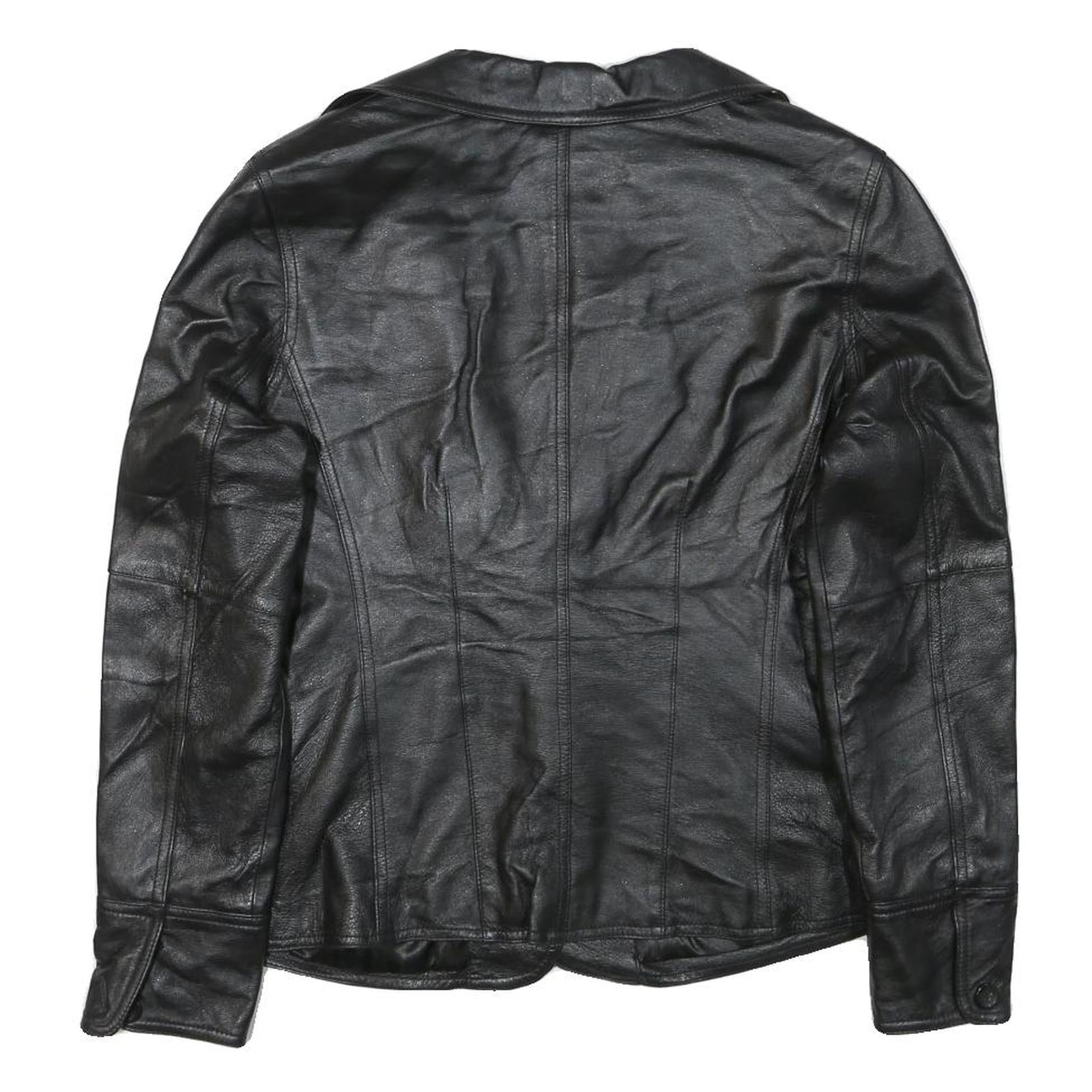 CLIO Womens Black Leather Button Jacket S Woven Classic Tailored