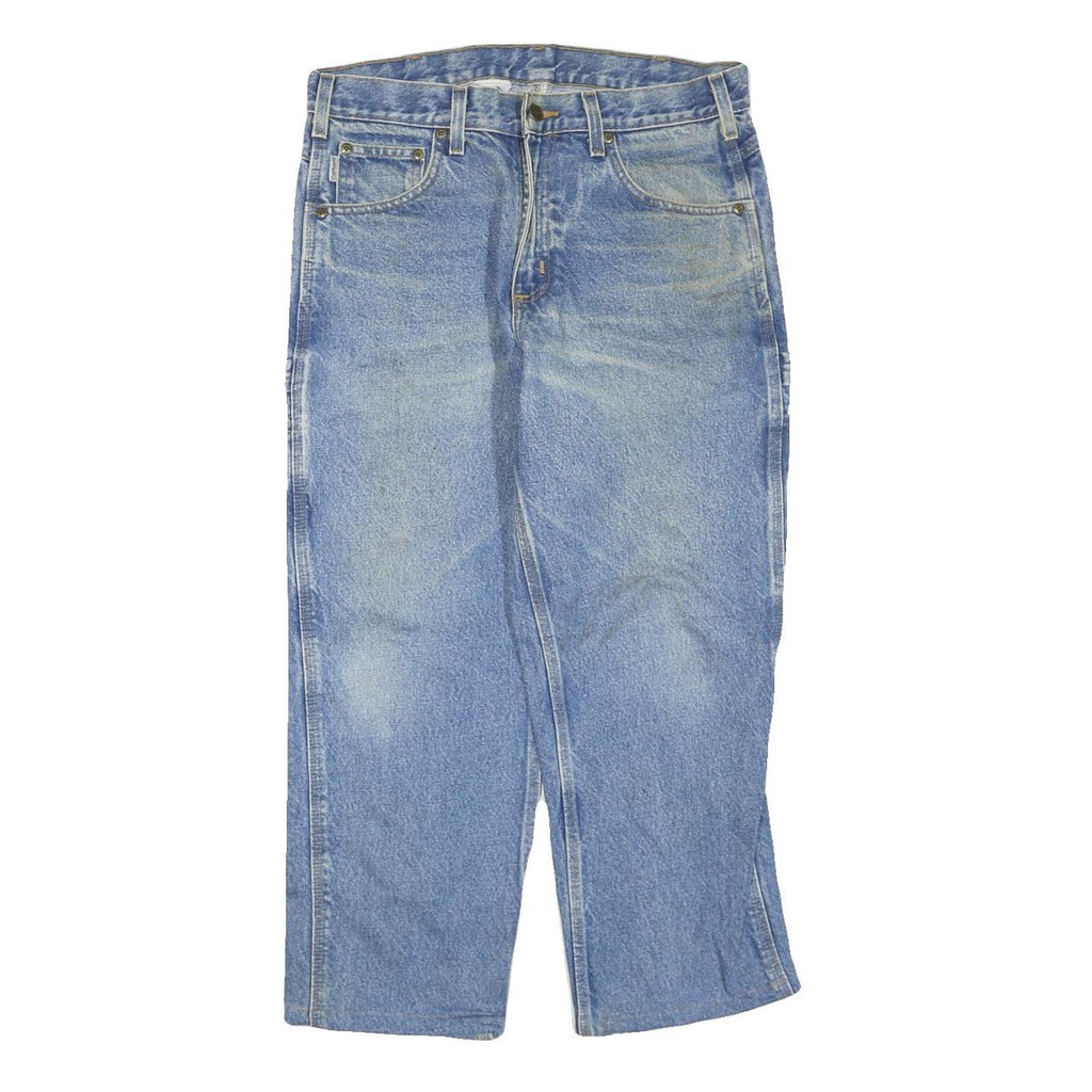 CARHARTT Mens Regular Fit Blue Denim Straight Jeans W34 L25 Workwear Zip