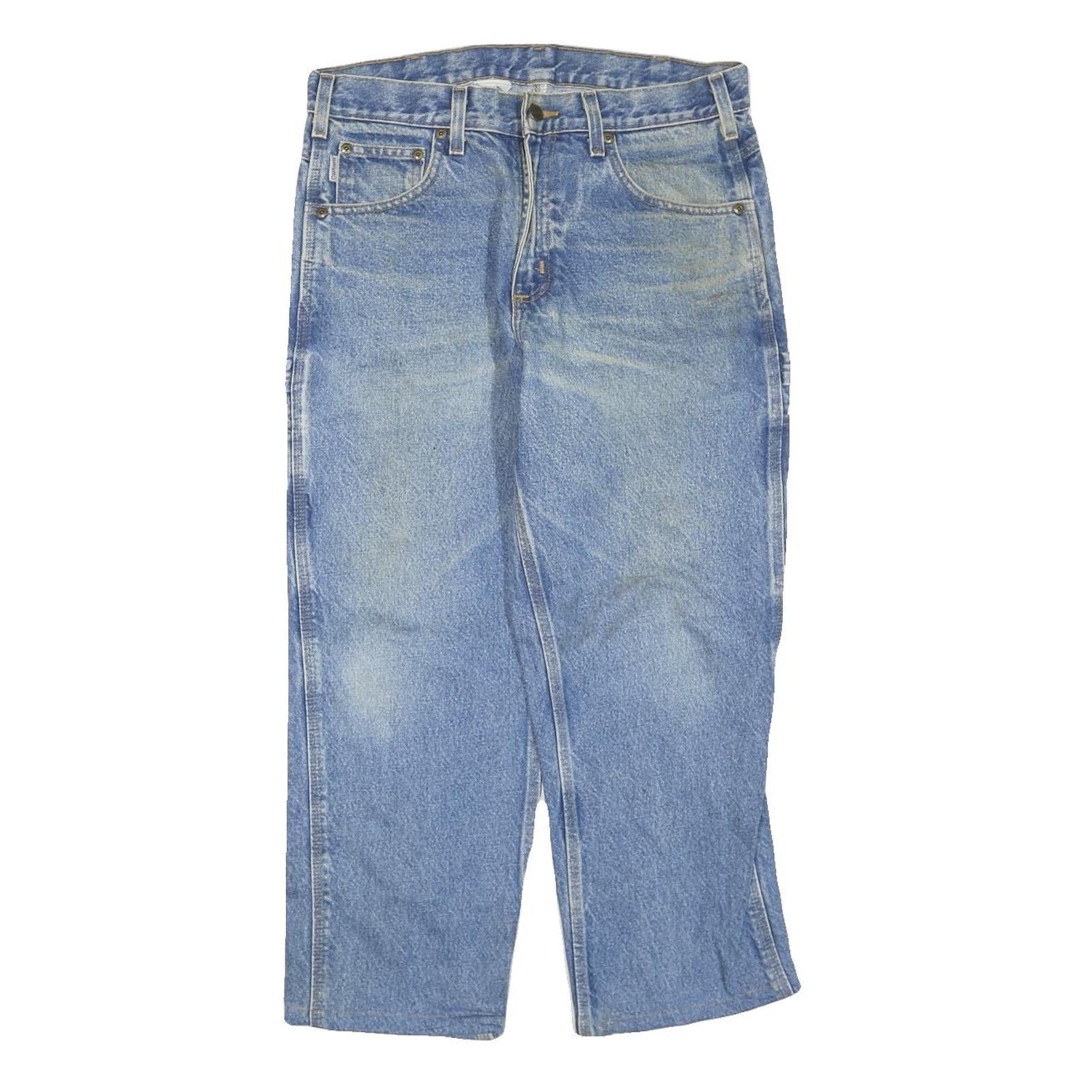 CARHARTT Mens Regular Fit Blue Denim Straight Jeans W34 L25 Workwear Zip