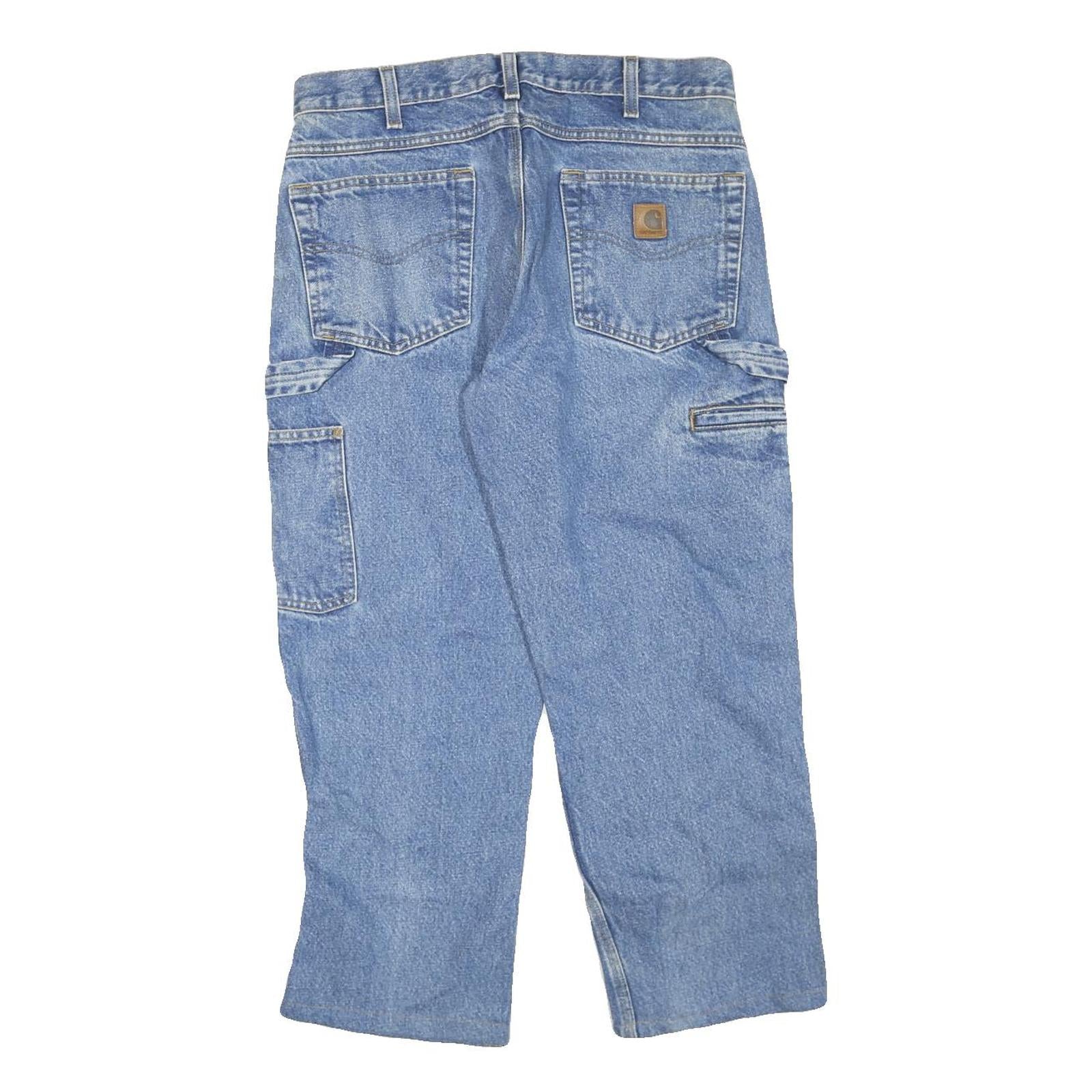 CARHARTT Mens Regular Fit Blue Denim Straight Jeans W34 L25 Workwear Zip