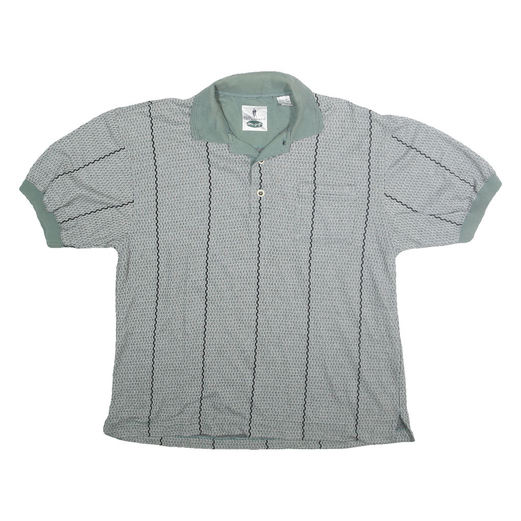 PRO CELEBRITY Mens Grey Green Stripe Short Sleeve Polo Shirt L Cotton Blend