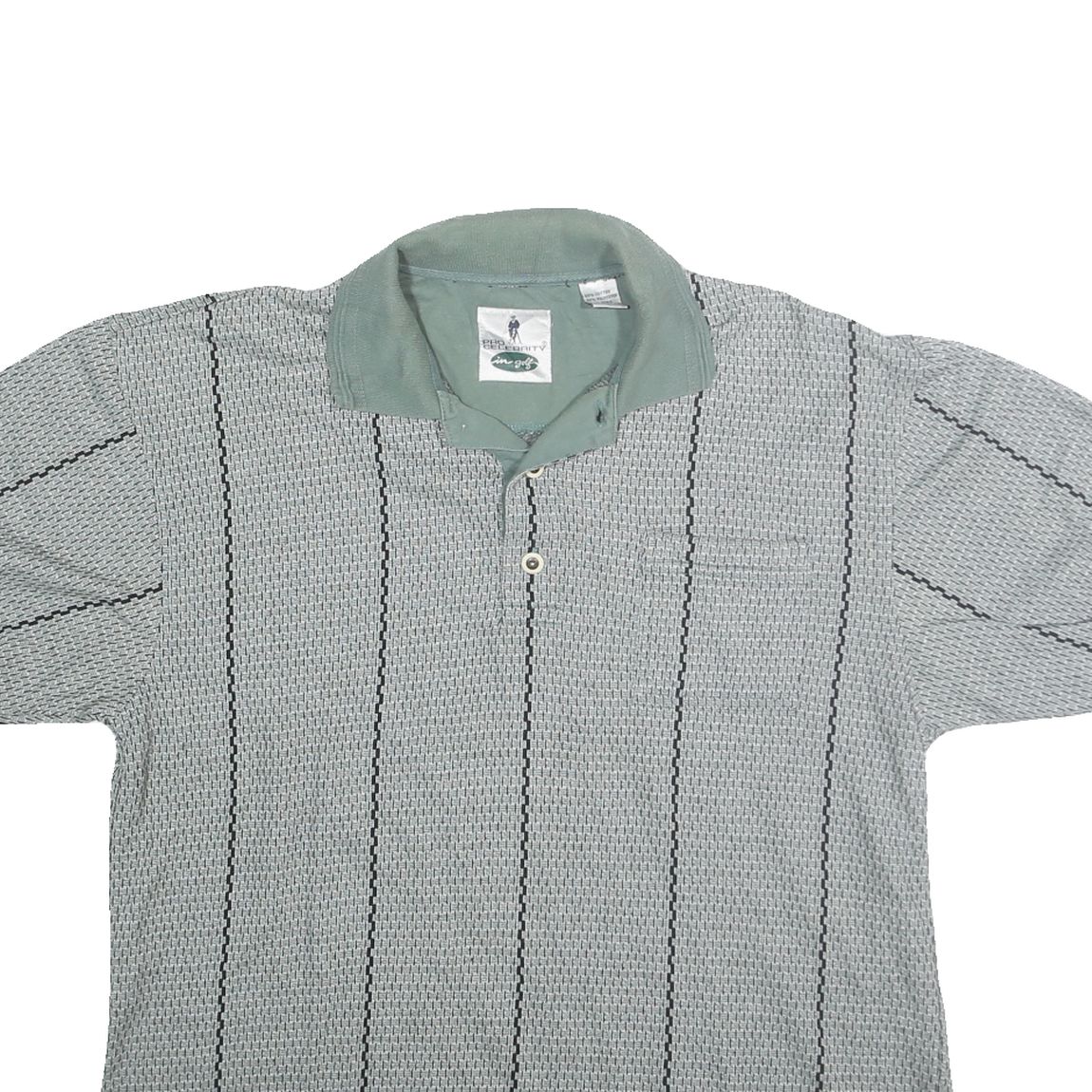 PRO CELEBRITY Mens Grey Green Stripe Short Sleeve Polo Shirt L Cotton Blend