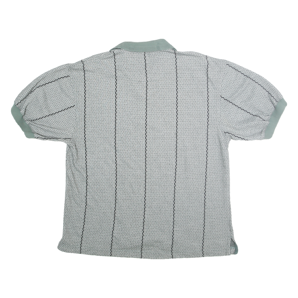 PRO CELEBRITY Mens Grey Green Stripe Short Sleeve Polo Shirt L Cotton Blend