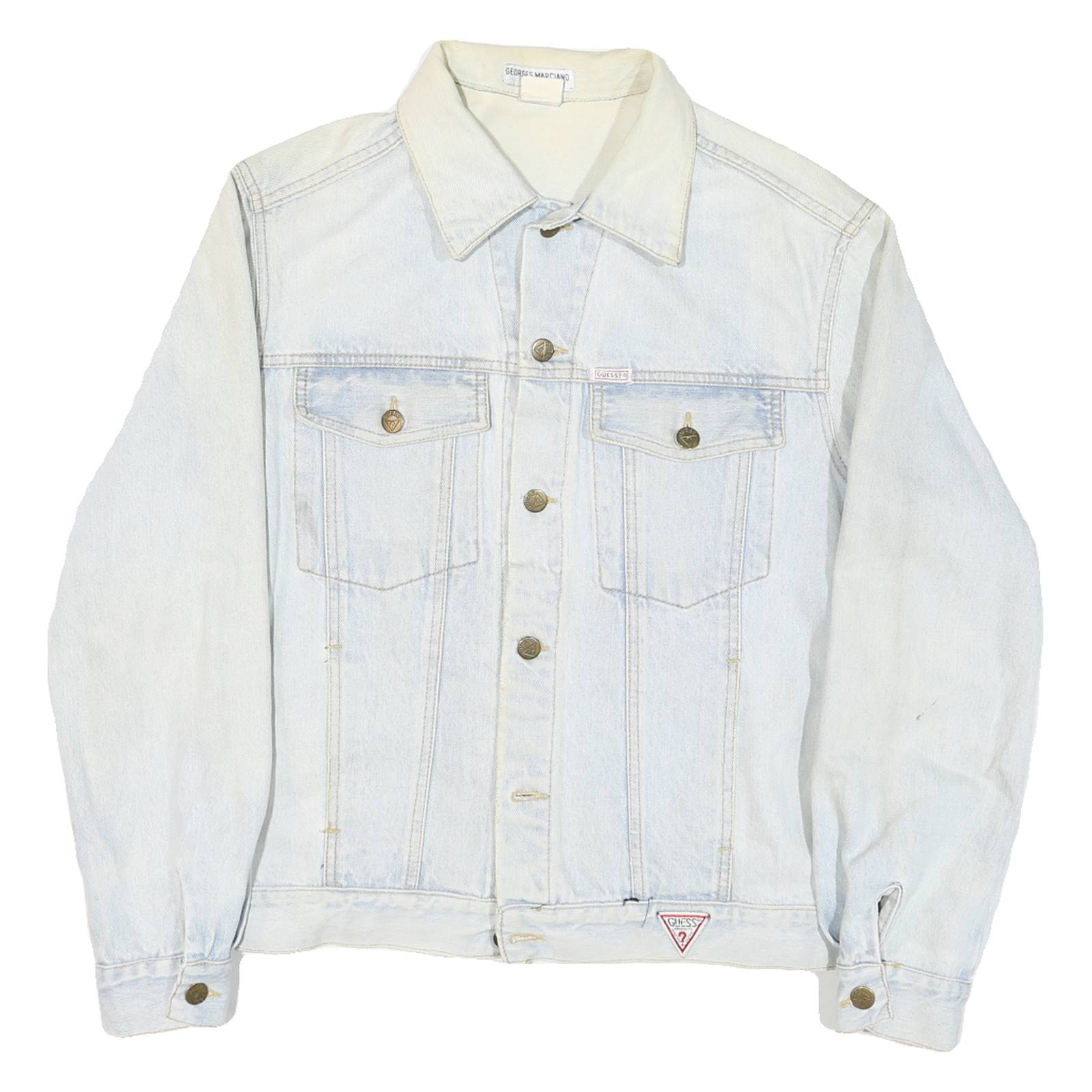 GEORGES MARCIANO Mens Blue Denim Jacket L Cotton Blend Button Closure Classic