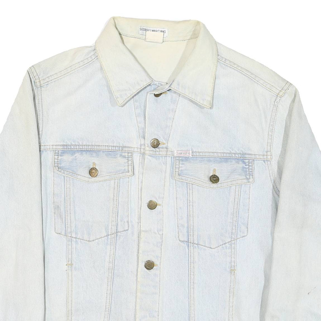 GEORGES MARCIANO Mens Blue Denim Jacket L Cotton Blend Button Closure Classic