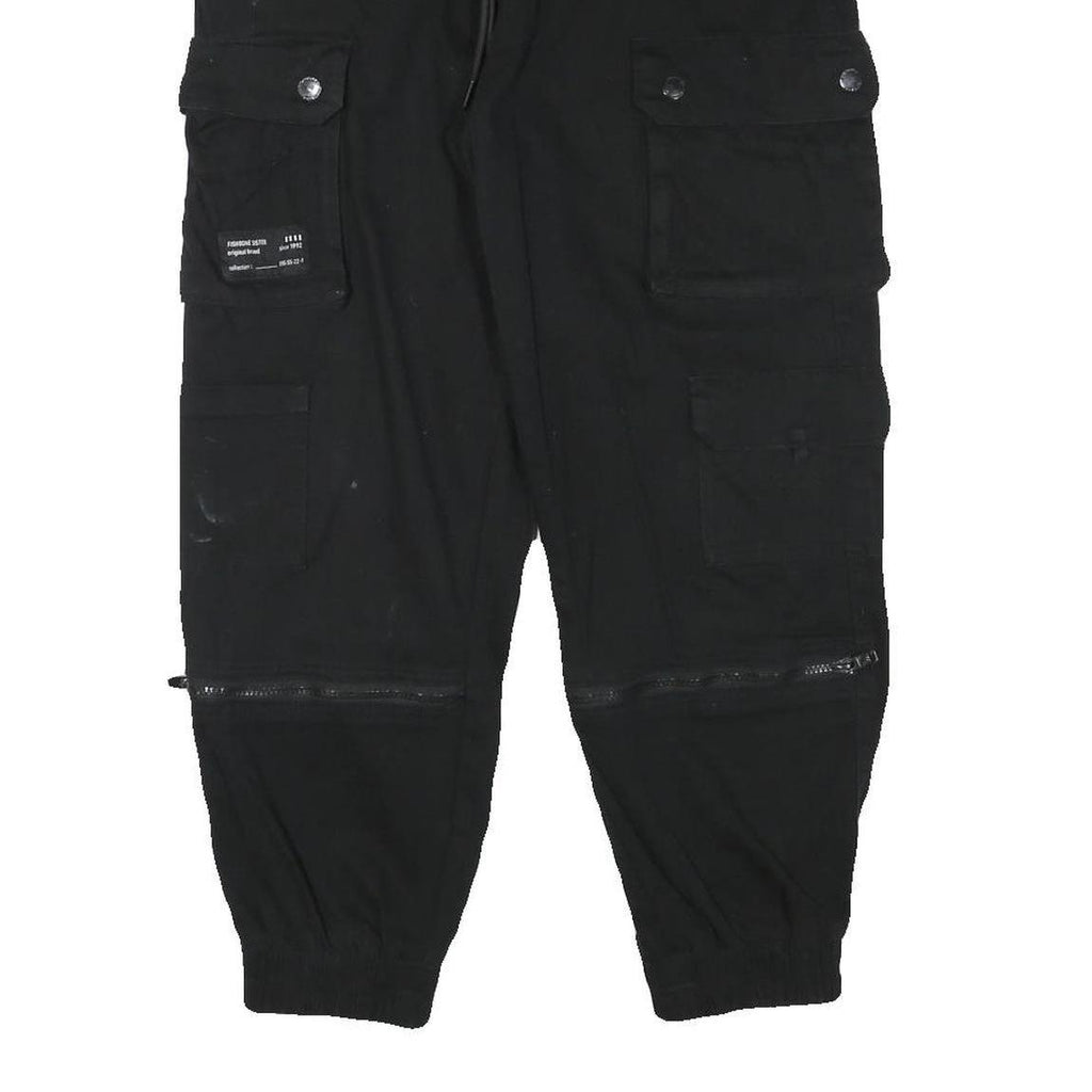 FB SISTER Womens Black Relaxed Cargo Jogger Trousers W26 L26 Cotton Blend