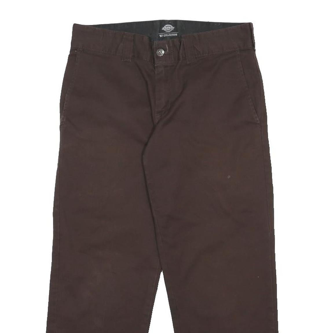 DICKIES Mens Cotton Blend Brown Regular Fit Straight Leg Trousers W30 L25
