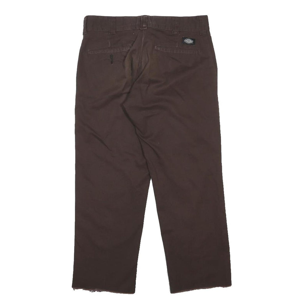 DICKIES Mens Cotton Blend Brown Regular Fit Straight Leg Trousers W30 L25