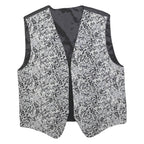Mens Black & Silver Patterned Jacket L Polyester Plain Waistcoat