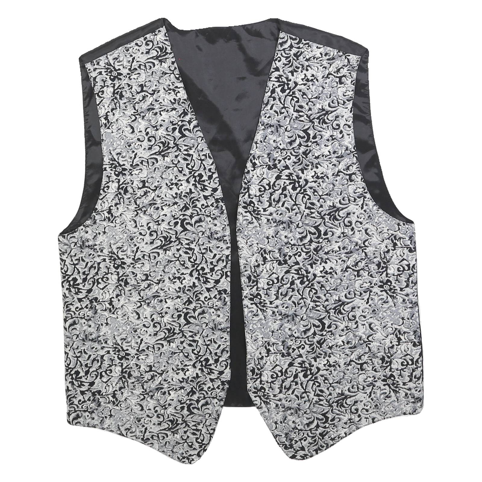 Mens Black & Silver Patterned Jacket L Polyester Plain Waistcoat