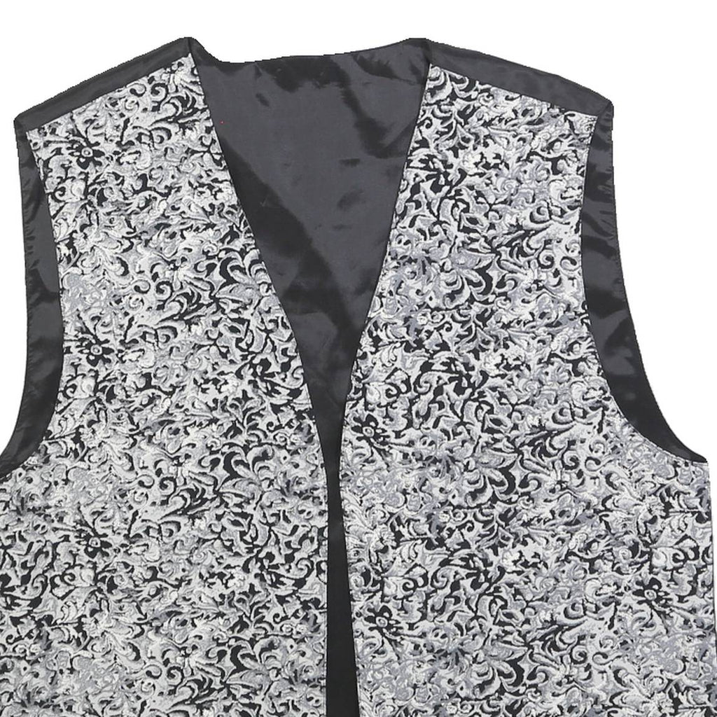 Mens Black & Silver Patterned Jacket L Polyester Plain Waistcoat