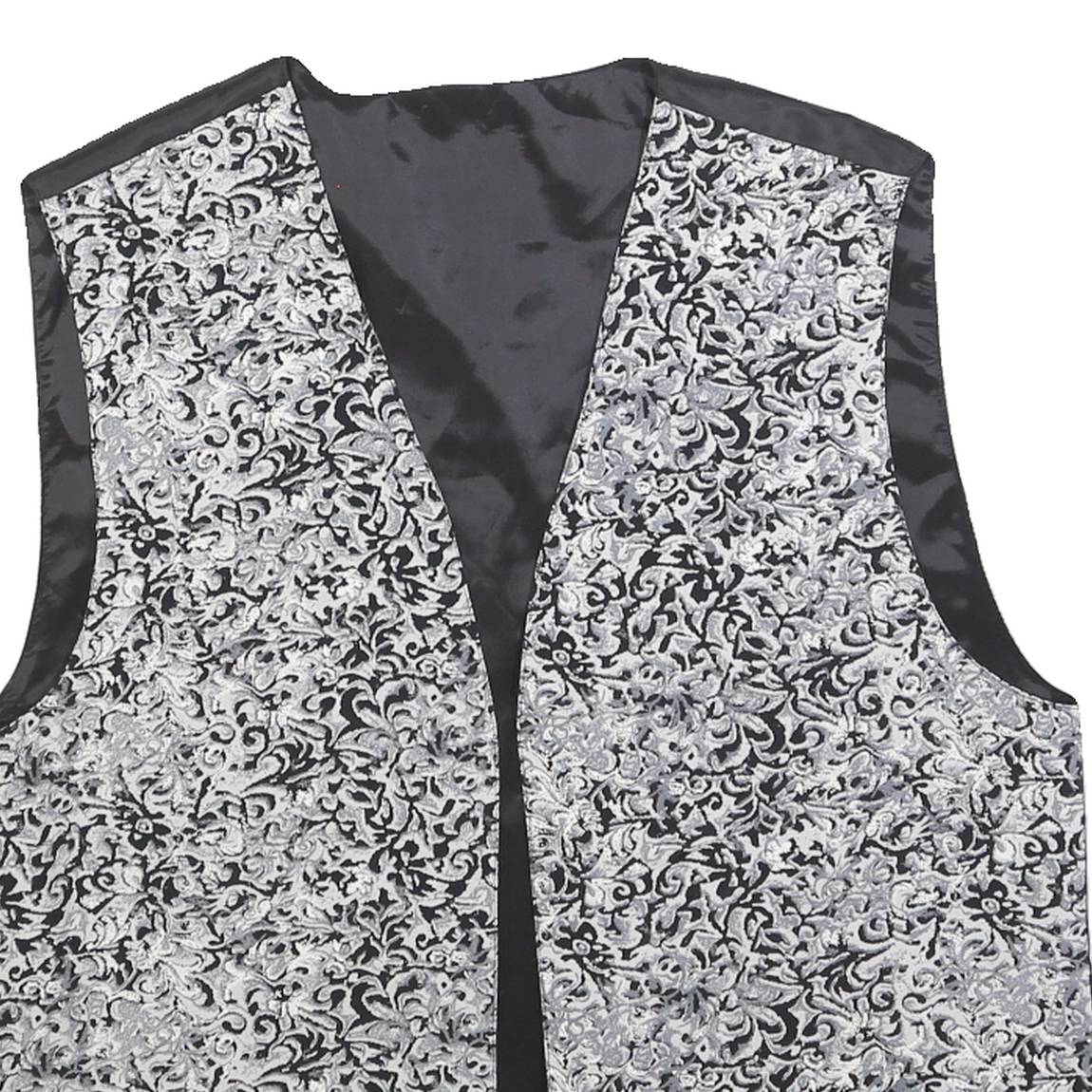 Mens Black & Silver Patterned Jacket L Polyester Plain Waistcoat