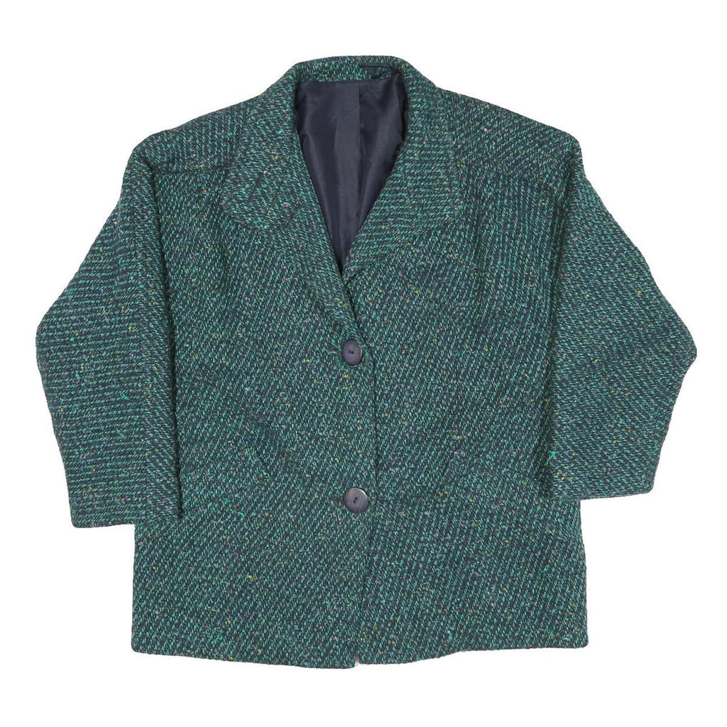Womens Green Textured Button Jacket M Polyester Blend Classic Oversized