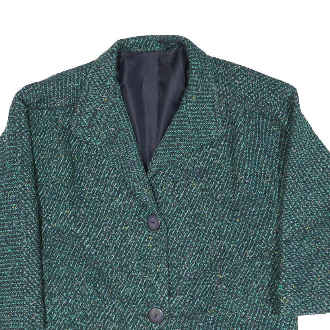Womens Green Textured Button Jacket M Polyester Blend Classic Oversized