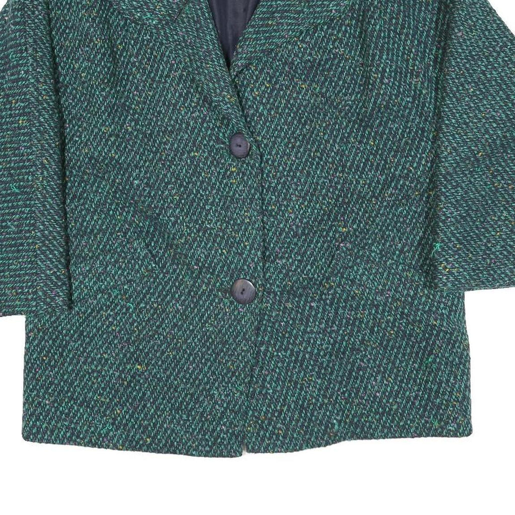 Womens Green Textured Button Jacket M Polyester Blend Classic Oversized