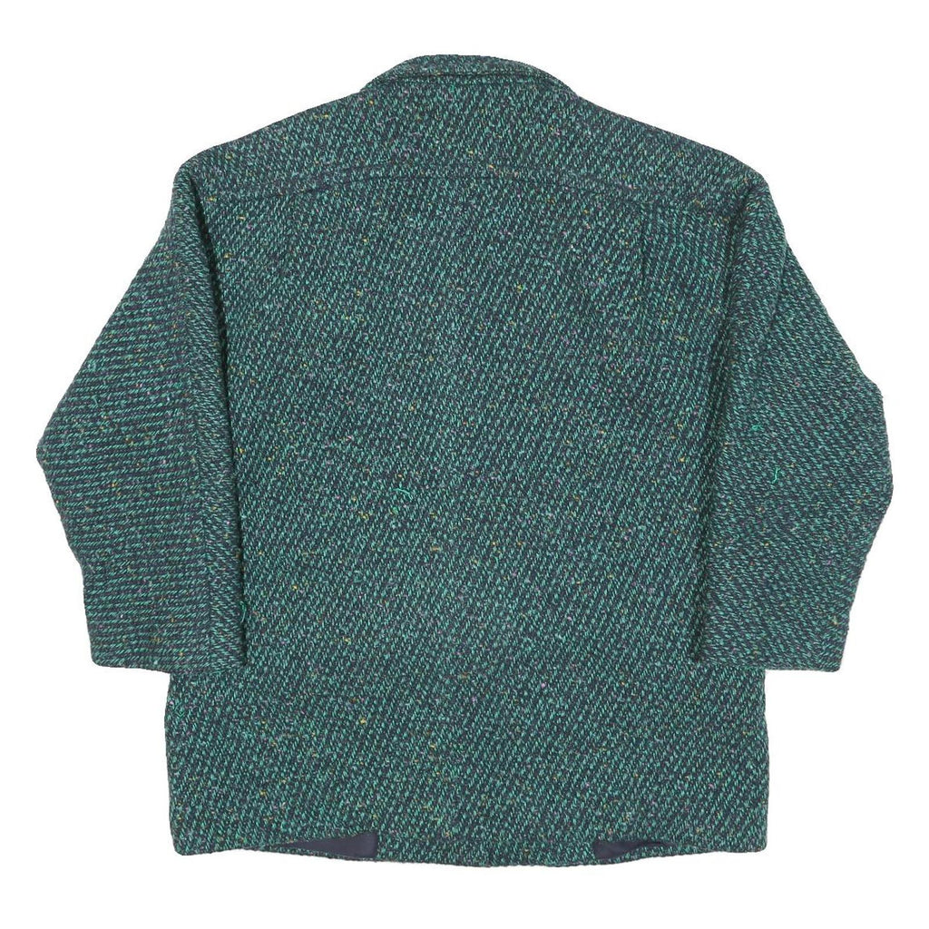 Womens Green Textured Button Jacket M Polyester Blend Classic Oversized