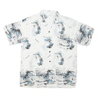 Mens White & Blue Printed Vacation Shirt L Cotton Blend Summer Beach Wear