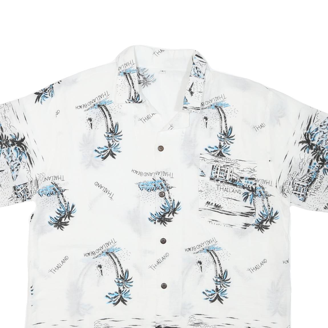 Mens White & Blue Printed Vacation Shirt L Cotton Blend Summer Beach Wear
