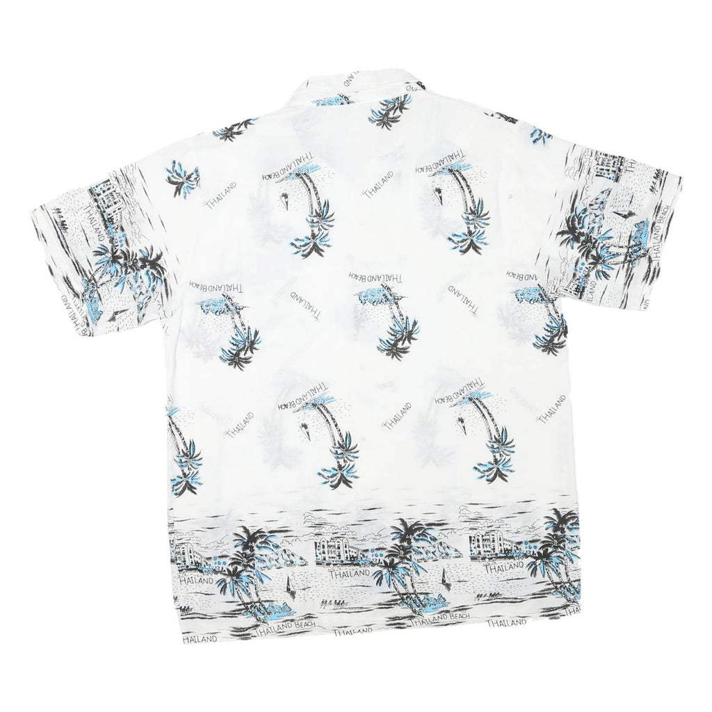 Mens White & Blue Printed Vacation Shirt L Cotton Blend Summer Beach Wear