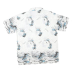 Mens White & Blue Printed Vacation Shirt L Cotton Blend Summer Beach Wear
