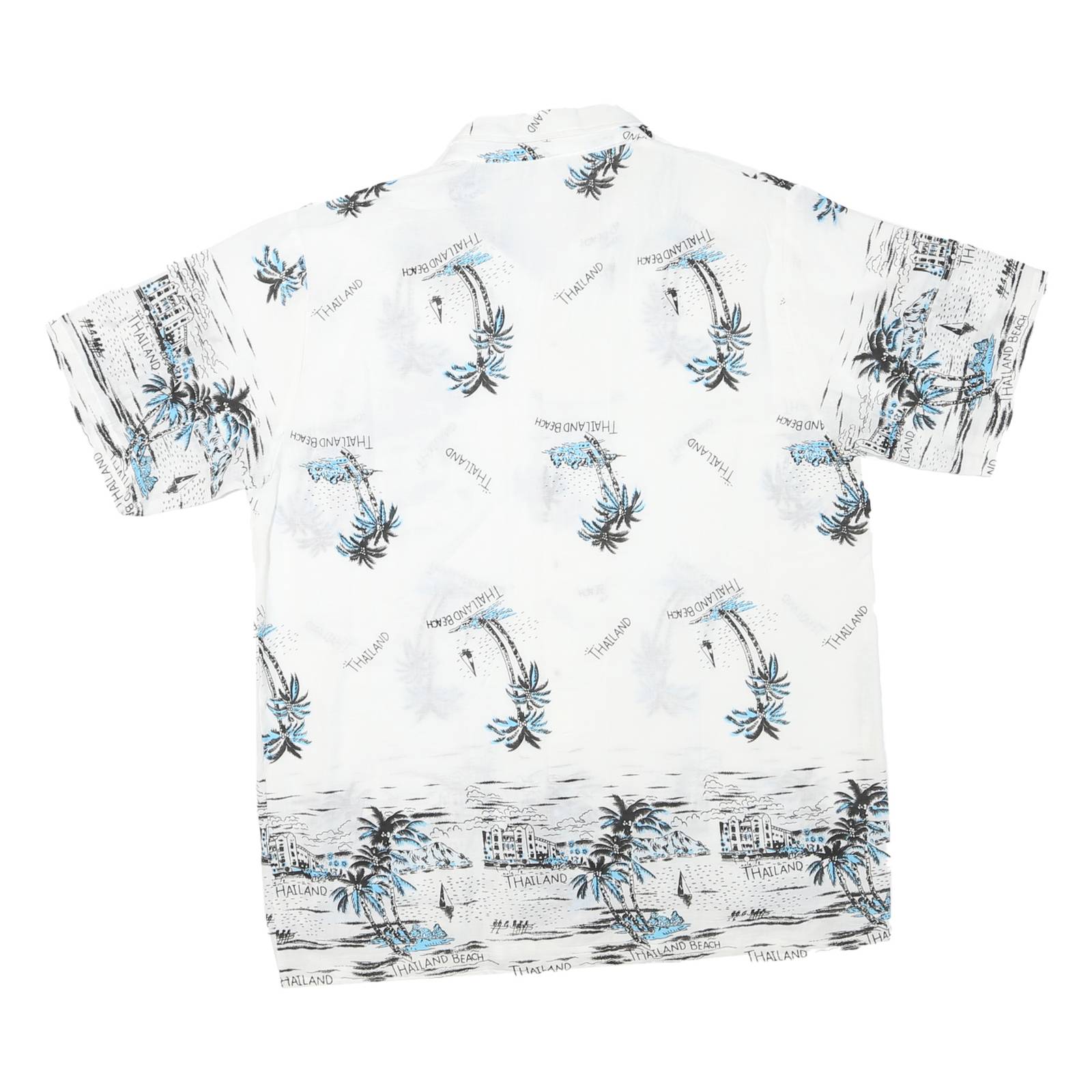 Mens White & Blue Printed Vacation Shirt L Cotton Blend Summer Beach Wear