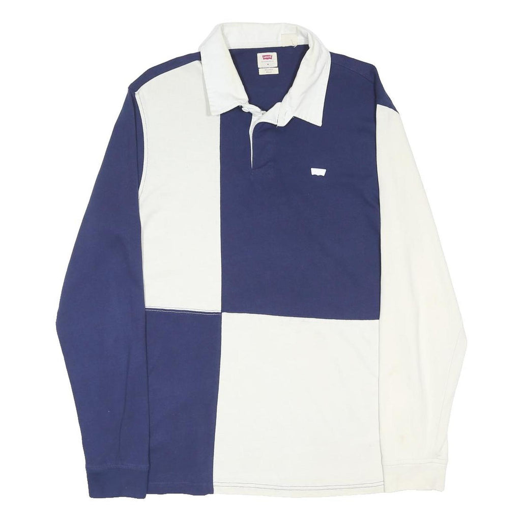 LEVI'S Mens Blue & White Colourblock Long Sleeve Polo Shirt L Cotton Blend