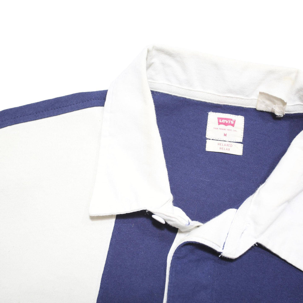 LEVI'S Mens Blue & White Colourblock Long Sleeve Polo Shirt L Cotton Blend