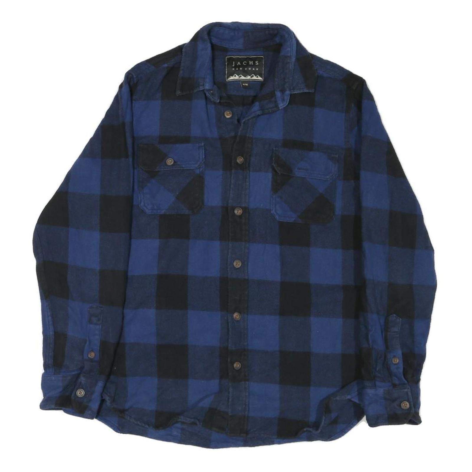 JACHS Mens Blue & Black Check Shirt M Cotton Blend Casual Button Front